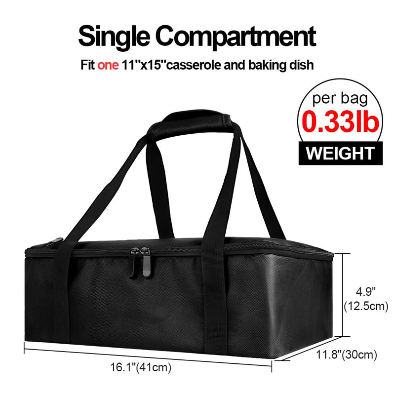 Bodaon Insulated Casserole Carrier Bag, Fits 9x13 and 11x15 Inch Baking Dish with Lid, Casserole Carriers for Hot or Cold Food for Transport (Black)