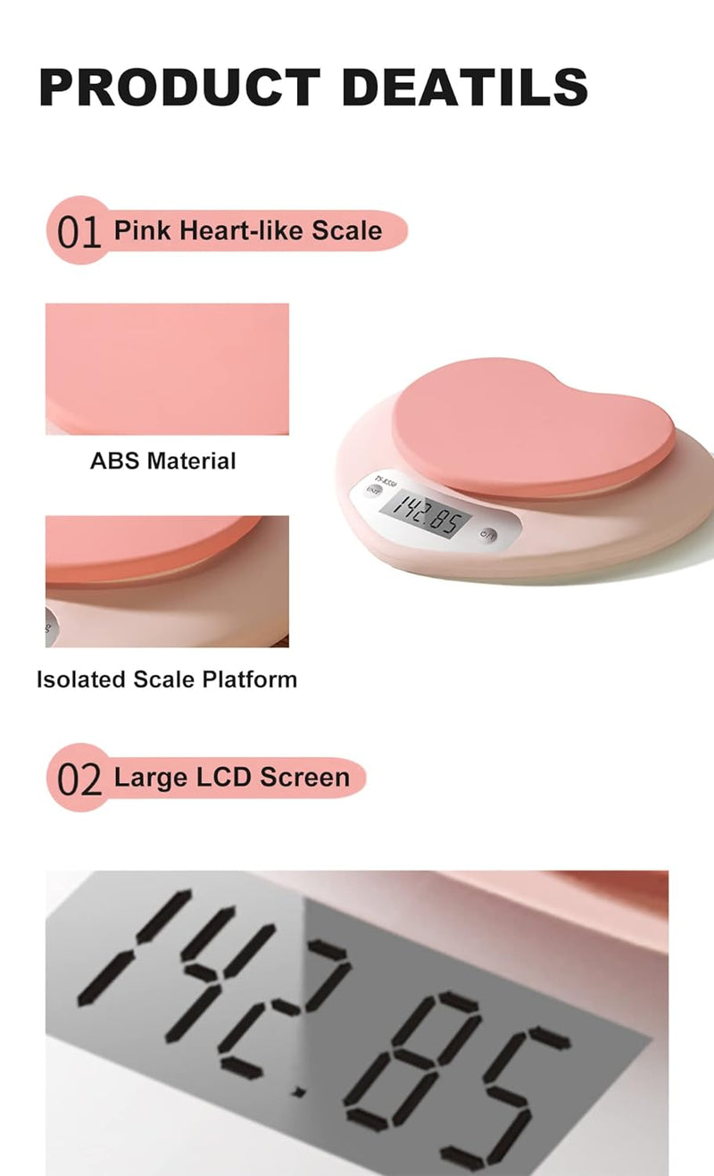 YRY Ultra Precise Kitchen Scale with Tare Function and LCD Display - 66lbs Capacity Pink or New Version Kitchen Scale with Tare Function and LCD Display - 66lbs Capacity Pink