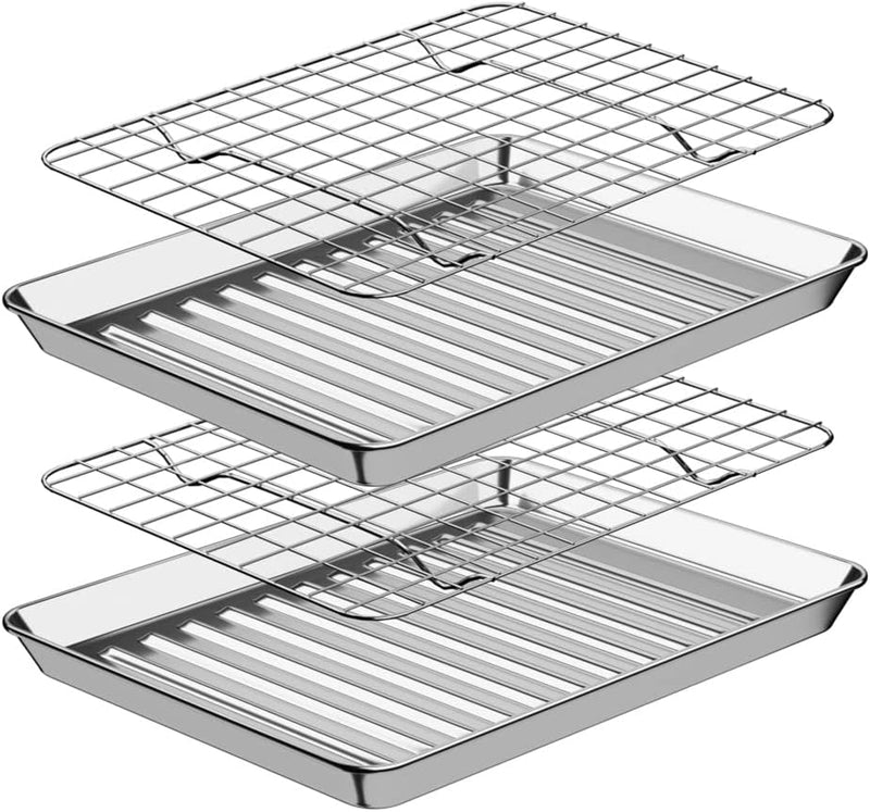 ROTTAY Baking Sheet with Rack Set - Stainless Steel Nonstick Heavy Duty - 16x12x1