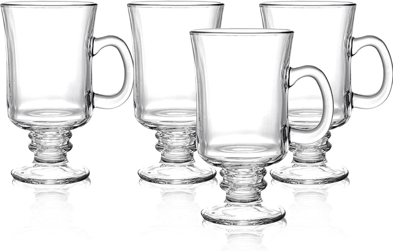 Dicunoy 6 Pack Irish Coffee Mugs, 8 oz Glass Clear Coffee Cups Stemmed, Pedestal Crystal Coffee Cup with Handle for Cappuccino, Latte, Ice Cream, Cocoa, Rum, Smoothies, Christmas Gift