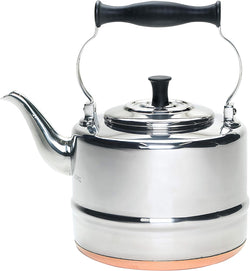 BonJour Tea Stainless Steel and Copper-Base Gooseneck Teapot/Teakettle/Stovetop Kettle, 2 Quart, Silver