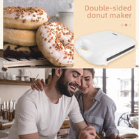 Mini Donut Maker,Mini pancakes maker Machine for Breakfast, Snacks, Home Bakery Dessert Shop Mall Dessert Shop and More & More with Non-stick Surface,Double-sided Makes 16 Doughnuts -(US 110V) White