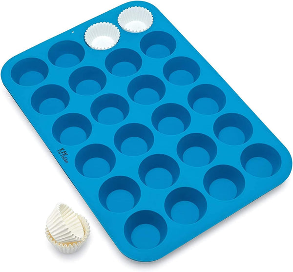 Silicone Muffin Pan and Mini Cupcake Baking Set - 12  24 Cup - Non Stick Tin with Free Recipe eBook  Cups