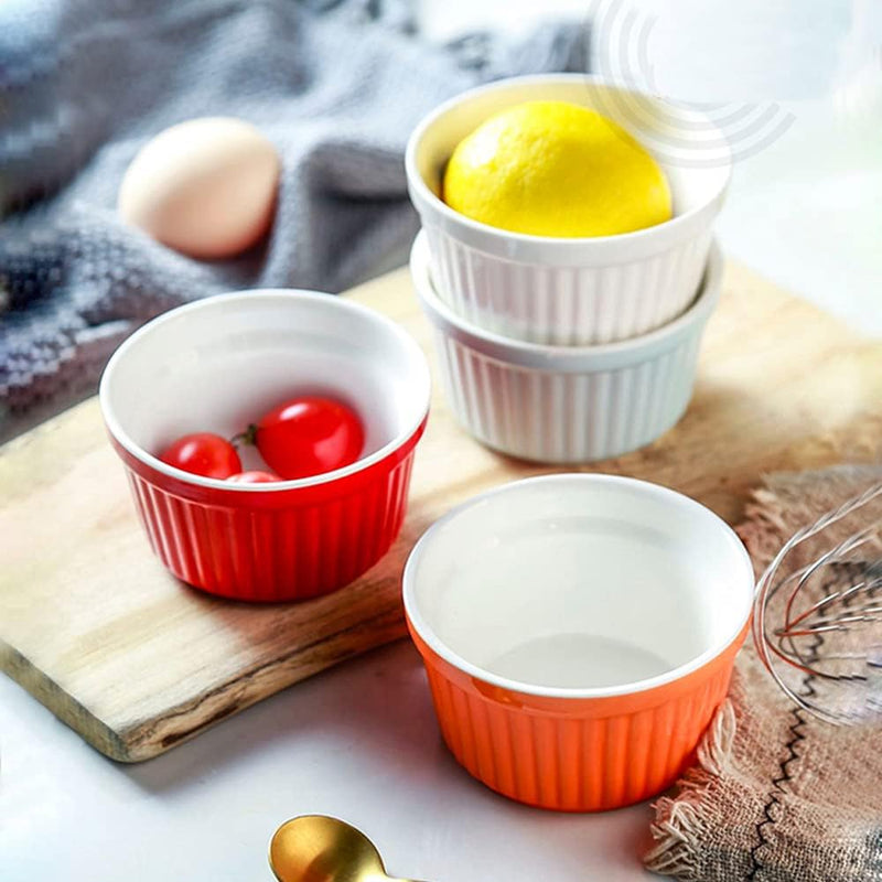 Set of 6 Colorful Porcelain Ramekins - 6oz Oven Safe for Baking and Serving