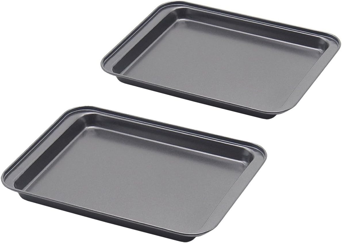 HYTK 2 Small Baking Sheets 9.45 X 7.09 Inch (Inner 7.5x6) Mini Cookie Tray  Toaster Conventional Oven Pan Nonstick No Warp Magnetic Bakeware for 1 or 2