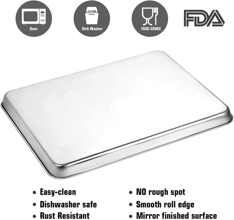 Wildone Baking Sheet Set of 2 - Stainless Steel 16x12x1 inch Non-Toxic Heavy Duty Mirror Finish Rust-Free Easy to Clean