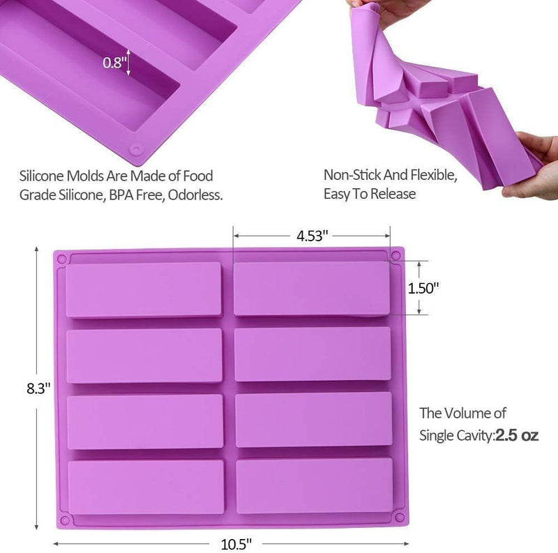 Rectangle Silicone Mold 8-Cavity Energy Bar Baking Pan - 105x835x08 In