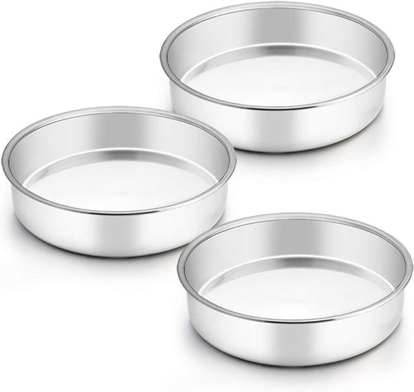 TeamFar 4 Inch Mini Cake Pans - Set of 3 Stainless Steel Round Baking Pans