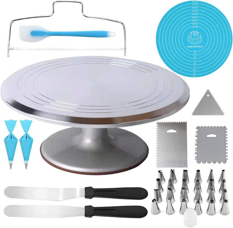 Cake Decorating Kit - 12 Turntable 35 Supplies 24 Piping Tips Spatula Leveler