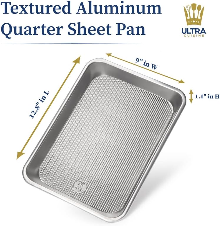 Professional Quarter Sheet Baking Pans - Set of 2 Aluminum Cookie Sheets - Rimmed 9x13-inch for Baking and Roasting