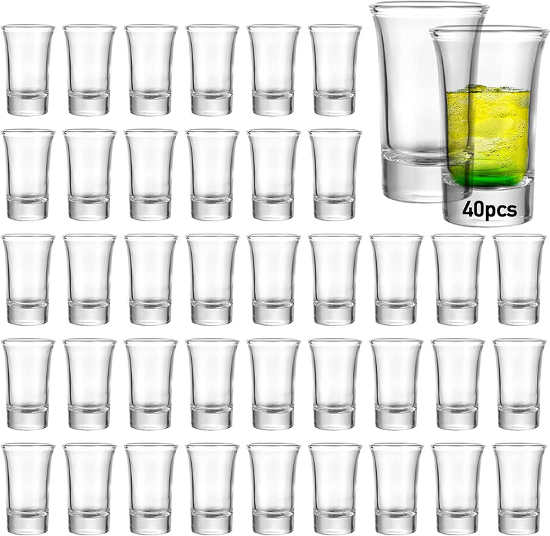 Aoeoe 40 Pack Shot Glass Bulk Set with Heavy Base, 1.5 Ounce Clear Shot Round Shot Glasses Small Glass Shot Cups for Vodka, Whiskey, Tequila, Espresso, Liquor