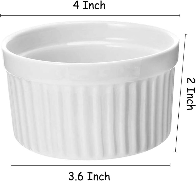 Set of 8 Sleek 6 oz Porcelain Ramekins for Baking and Cooking - Oven Safe