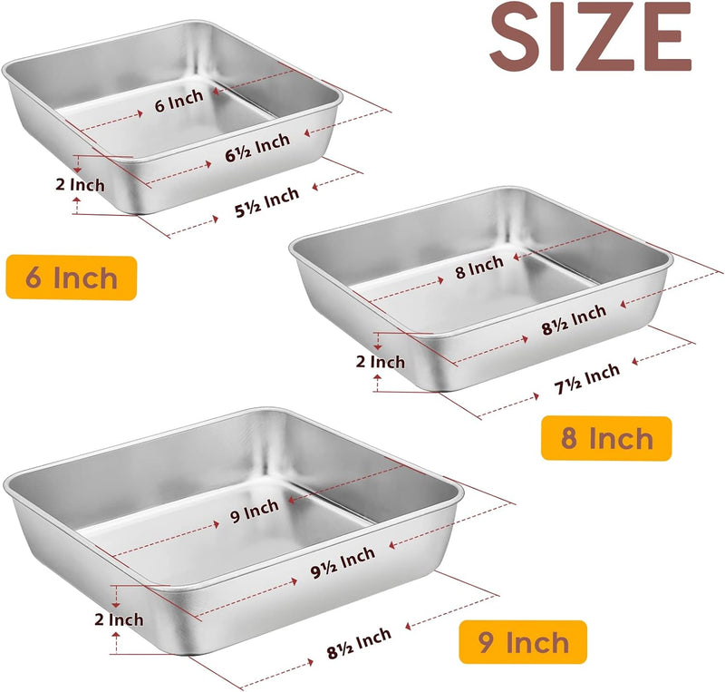 Stainless Steel Baking Pans Set of 3 - Non-toxic and Dishwasher Safe