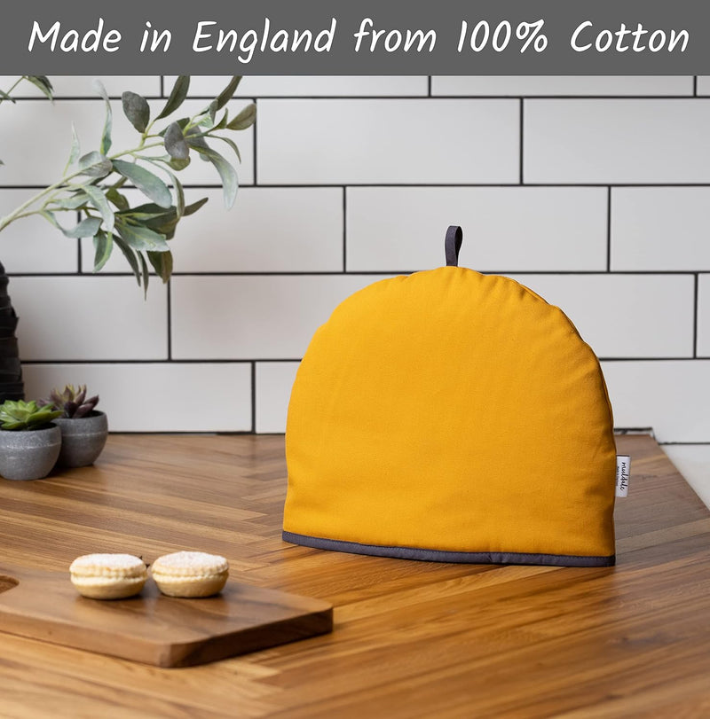 Muldale Large Tea Cozy for Teapot Insulated - Mustard Yellow - Thermal 100% Cotton Extra Thick Wadding - Made in England, UK - Tea Cozies Covers Fit 1 to 6 Cup Neutral Kitchen Textiles Range