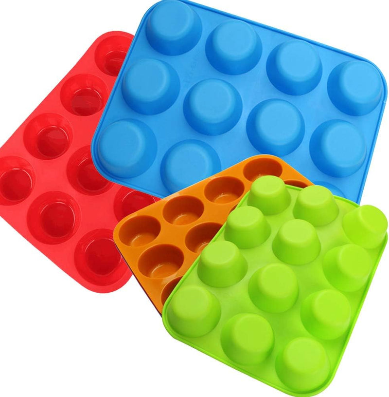 Qtopun 4 Pack Silicone Mini Muffin Pan 24 Cup Baking Mold Multi Color