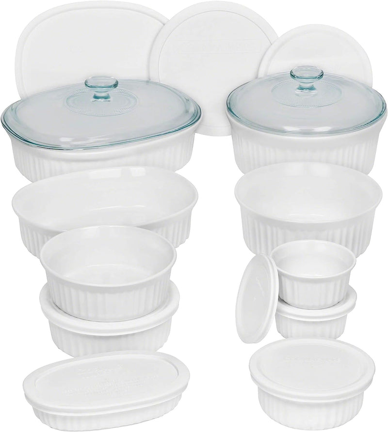 CorningWare French White 7-Pc Ceramic Bakeware Set with Lids Chip  Crack Resistant Stoneware Dish