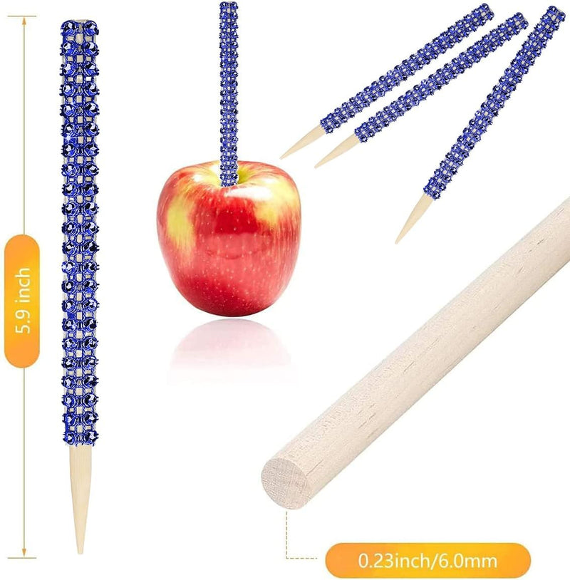 Bling Candy Apple Bamboo Sticks - 32 PCS Wooden Skewers with Rhinestone Diamond Mesh Wrap for Fruit Treats and Dessert Table Silver