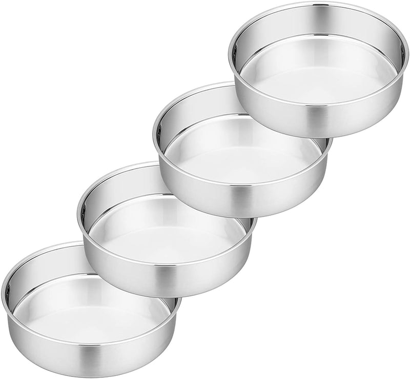 PP Chef 4 Stainless Steel Baking Pan Set for Mini Cakes Pizzas and Quiches - Non-Toxic Leakproof and Easy to Clean