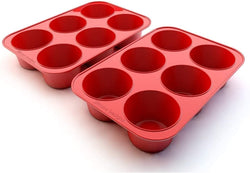 Silicone Muffin Pans - 6 Cup Jumbo Set of 2 Professional Use