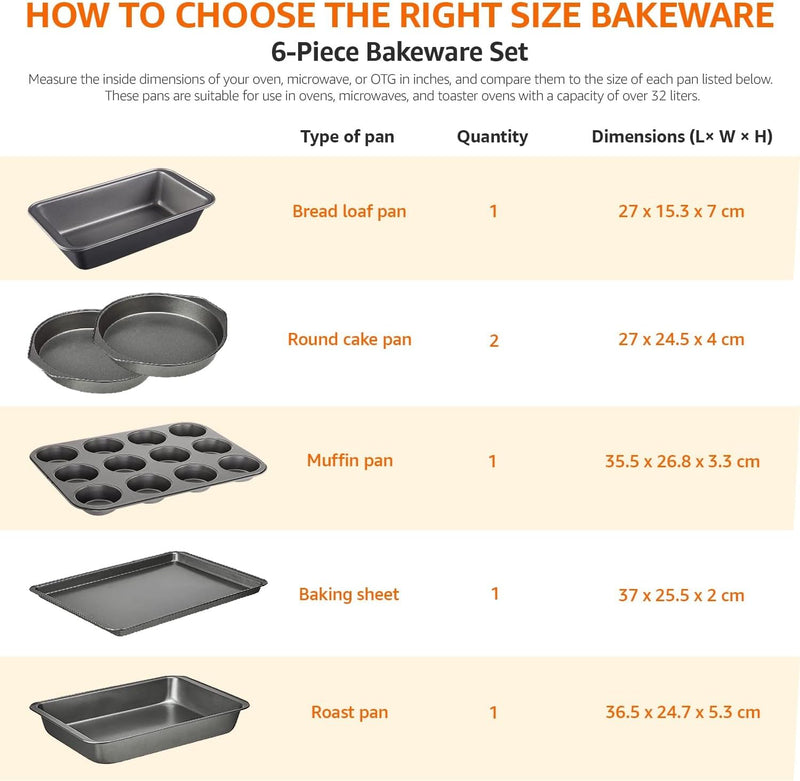 6-Piece Nonstick Carbon Steel Oven Bakeware Set - 405x285x15cm