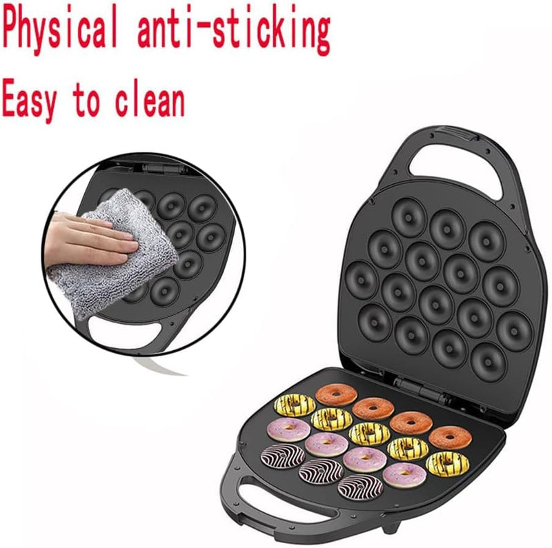 Mini Pancake and Donut Maker - Non-Stick Double-Sided Cake Machine - Makes 16 Doughnuts Black