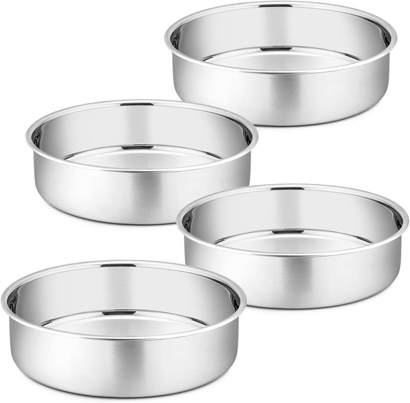 PP Chef 4 Stainless Steel Baking Pan Set for Mini Cakes Pizzas and Quiches - Non-Toxic Leakproof and Easy to Clean