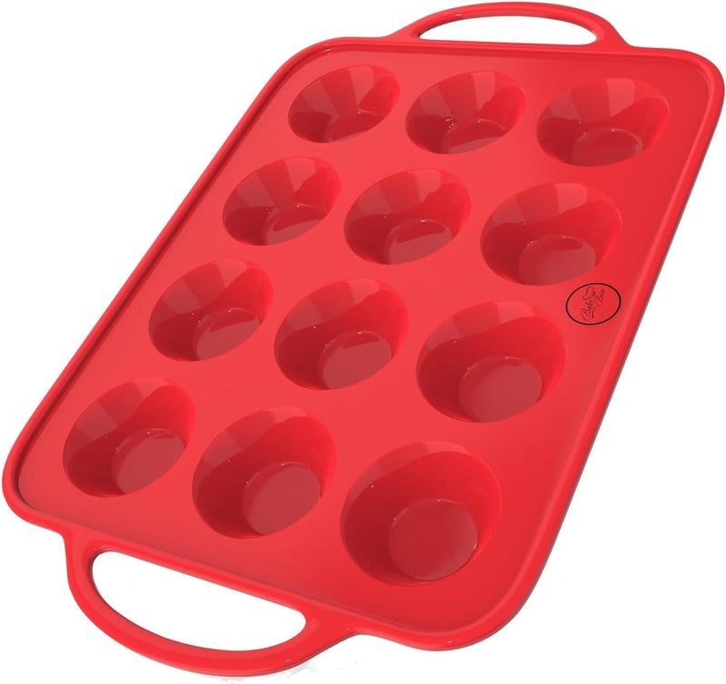 Bake Boss 6-Cup Large Muffin Pan w Handles - Non-Stick Silicone Cupcake Molds BPA-Free Red