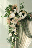 Flower Arch Decor with Drapes in Emerald & Tawny Beige