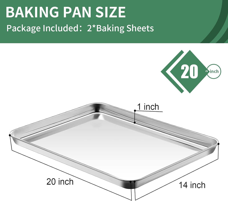 2-Piece Baking Sheet Set - Rectangle 18x13x1 Stainless Steel Non-Toxic  Easy to Clean