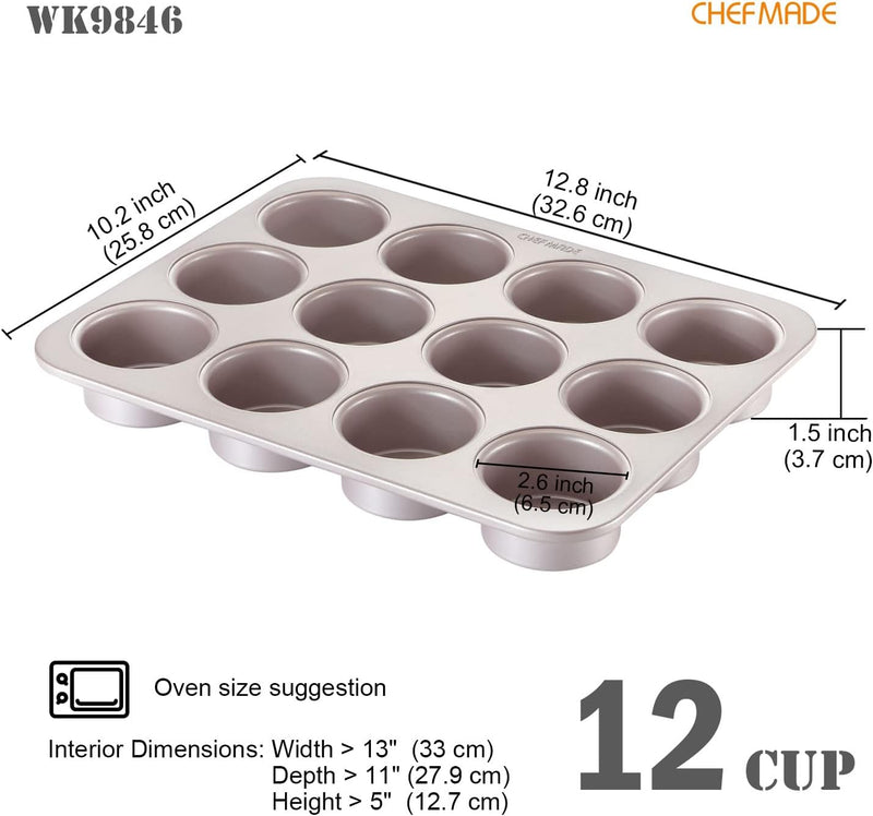 CHEFMADE 6-Cavity Popover and Muffin Pan - Non-Stick Bakeware for Oven Baking Champagne Gold