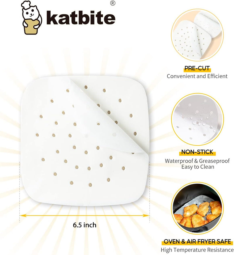 Katbite 85 Inch Air Fryer Parchment Paper Liners - 120 Pack Non-Stick Squares for Air Fryer Steamer Cake Pans