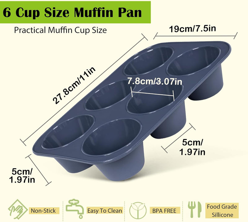 Vnray Silicone Muffin Baking Pan 2-Pack - Nonstick 12 Cup Cake Molds Grey BPA Free