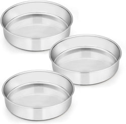 8-Inch Stainless Steel Round Cake Pan Set of 3 - Non-Toxic Mirror Finish Dishwasher Safe