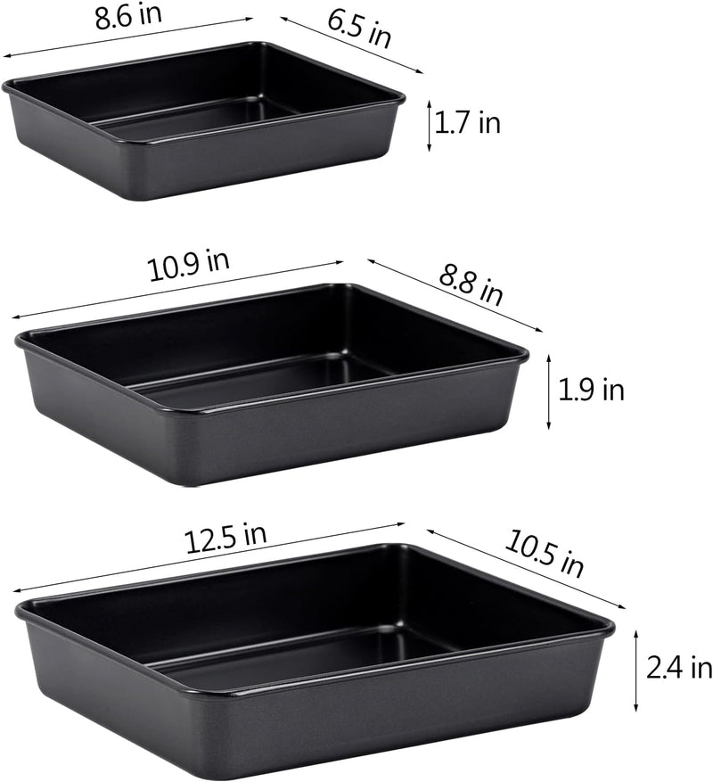 Nonstick Roasting Pan Set - 3-Piece Brownie Cake Baking Pans by CAMOFOXIN in Black