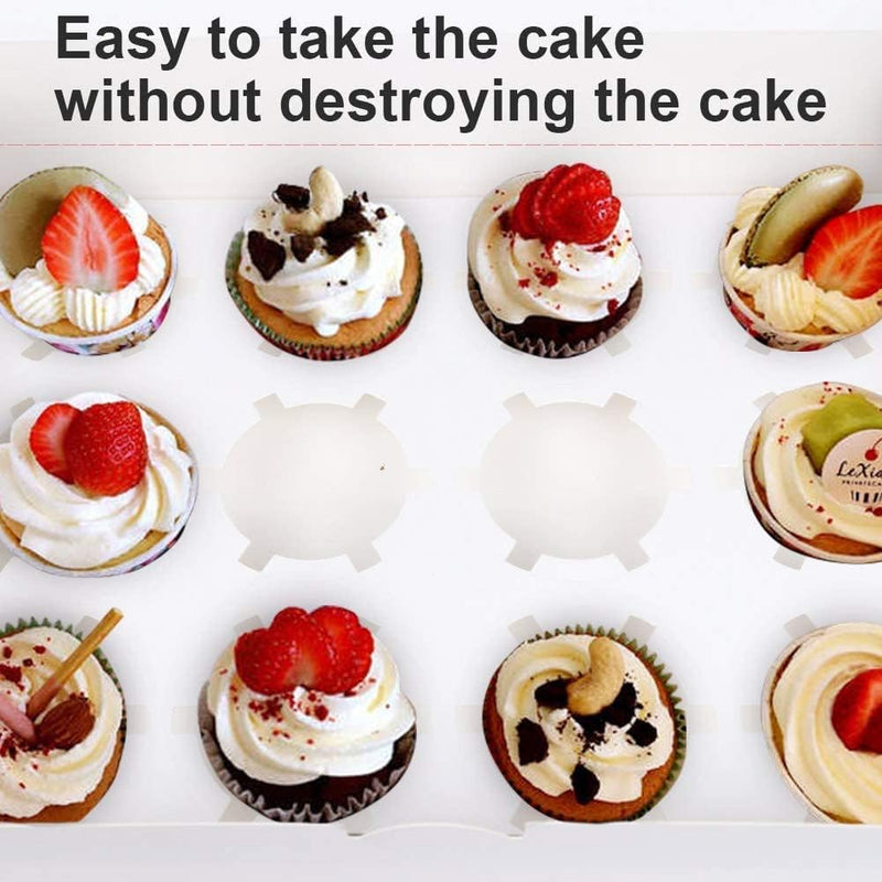 Cupcake Box Set - Hold 12 Standard Cupcakes Food Grade Carrier with Windows