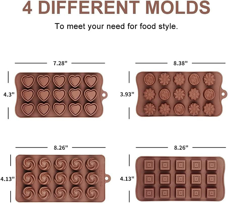 Food Grade Silicone Chocolate Molds - Set of 4 - No-Stick Baking  Candy Making