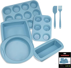 7-Piece Silicone Bakeware Set - RoundSquare Cake Pan Loaf Pan Muffin Pan - BPA Free