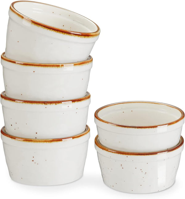 8 oz Ceramic Ramekins Set of 6 for Baking - Creamy White