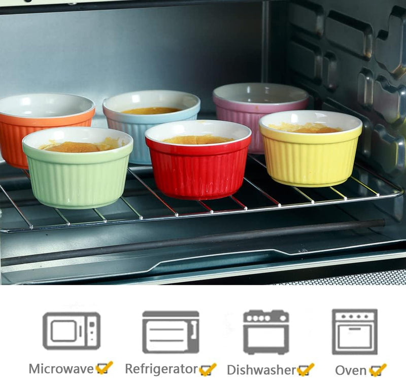 Set of 6 Colorful Porcelain Ramekins - 6oz Oven Safe for Baking and Serving
