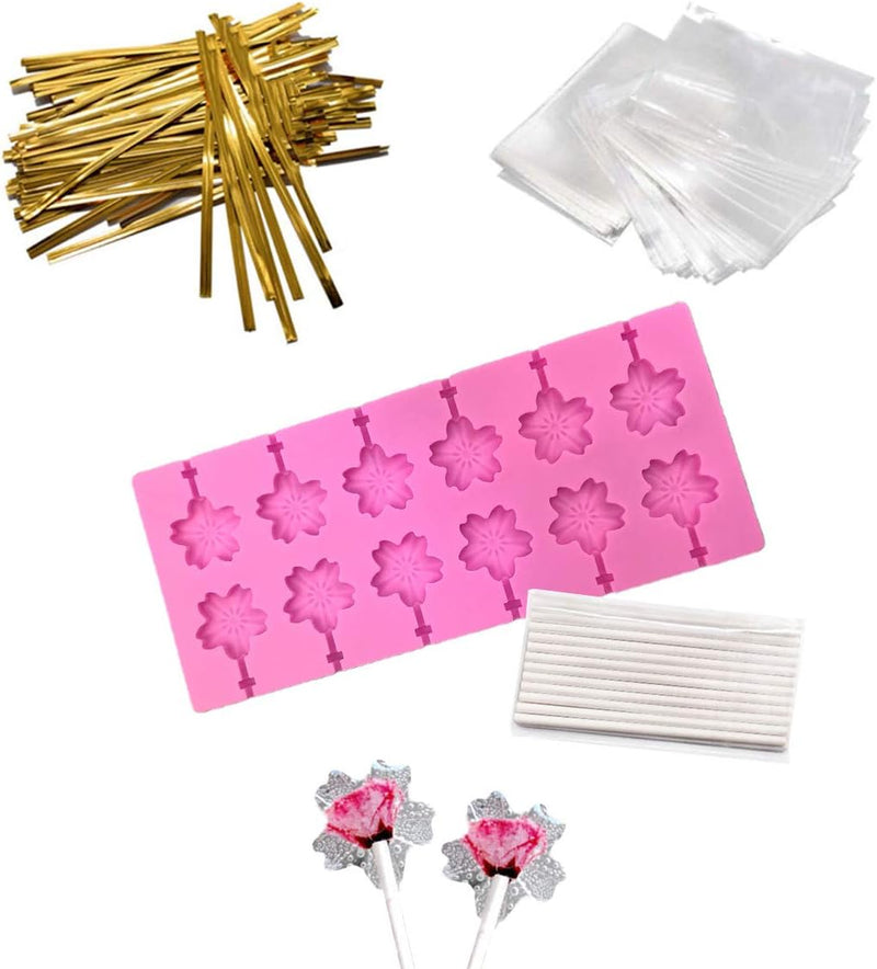 AKINGSHOP Silicone Cake Pop Mold Set with 60Pcs Sticks Bags and Twist Ties - Great for Lollipops Hard Candy Cake Pops and Chocolates