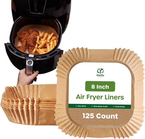 125 Count 8 Disposable Air Fryer Liners - Non-Stick Parchment Paper Waterproof Oil Resistance