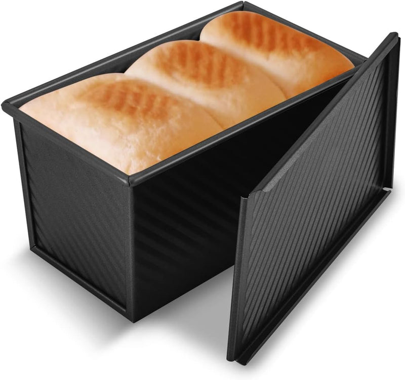 KITESSENSU Pullman Loaf Pan with Lid - 1 lb Capacity Non-Stick Carbon Steel Bread Toast Mold with Cover - Gold