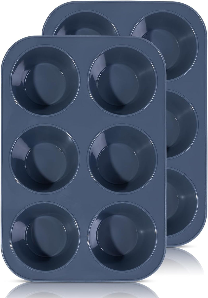 Vnray Silicone Muffin Baking Pan 2-Pack - Nonstick 12 Cup Cake Molds Grey BPA Free