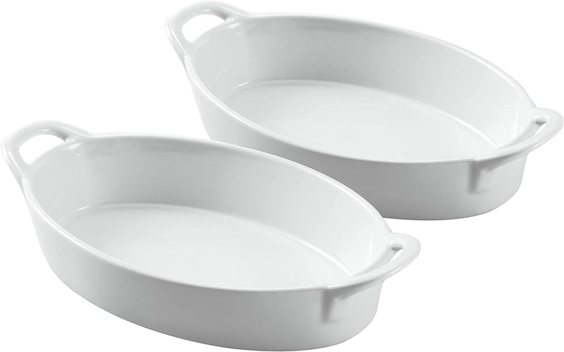 Cute Oval Ceramic Pie Pan Set - White Pack of 2 for ThanksgivingChristmas by Bruntmor