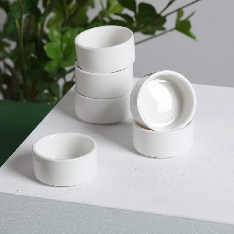 Small Porcelain Ramekins - Set of 6 Mini Souffle Dishes 1oz Capacity White