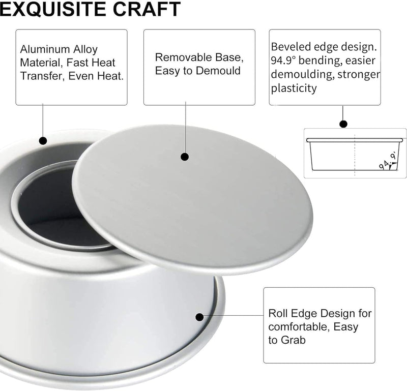 EXGOX 2 Pack 4 Non-Stick Aluminum Cake Pan with Removable Base - WeddingBirthdayChristmas Round Tin Set