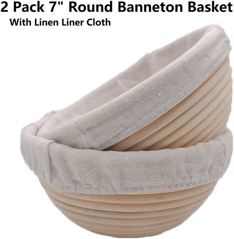 2-Pack Sourdough Banneton Bread Proofing Basket with Removable Liner for Home Baking