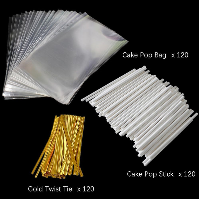 360pc Cake Pop Sticks and Wrappers Kit with 6 Lollipop Sticks Bags and Gold Twist Ties