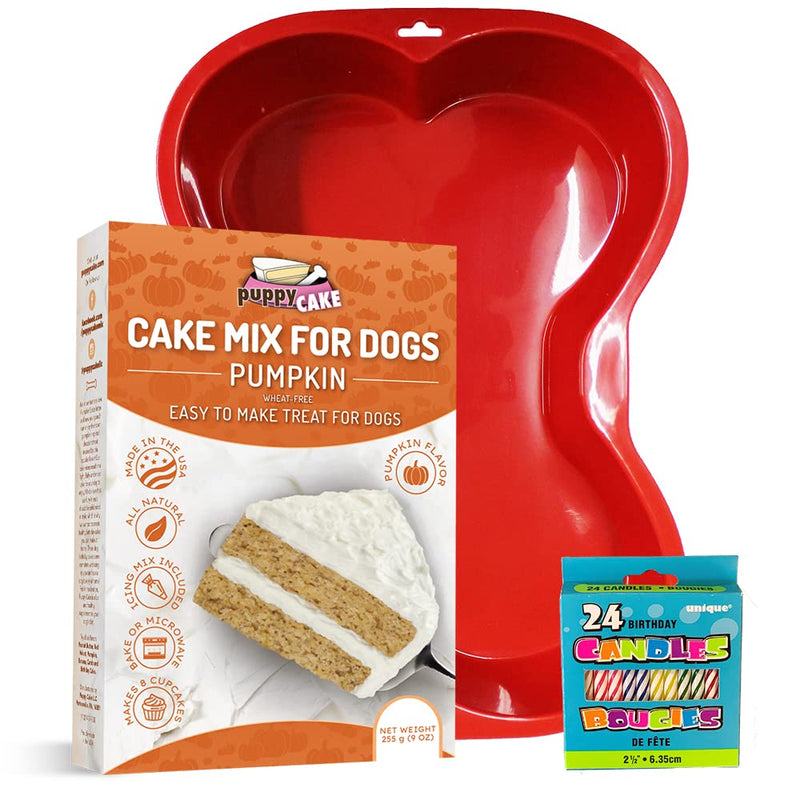 CharactersPuppy Cake Mix Birthday Kit with Bone Pan Candles and Peanut Butter Blue Flavor - Made in USA