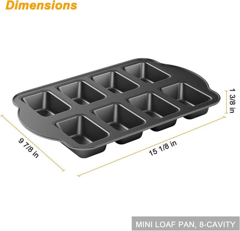 2-Pack Mini Loaf Pan Non-Stick Carbon Steel 8-Cavity Baking Bread Pan